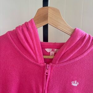 Juicy Couture Girls XL (16) Pink Terry Cloth Full Zip Short Sleeve Hoodie Y2K